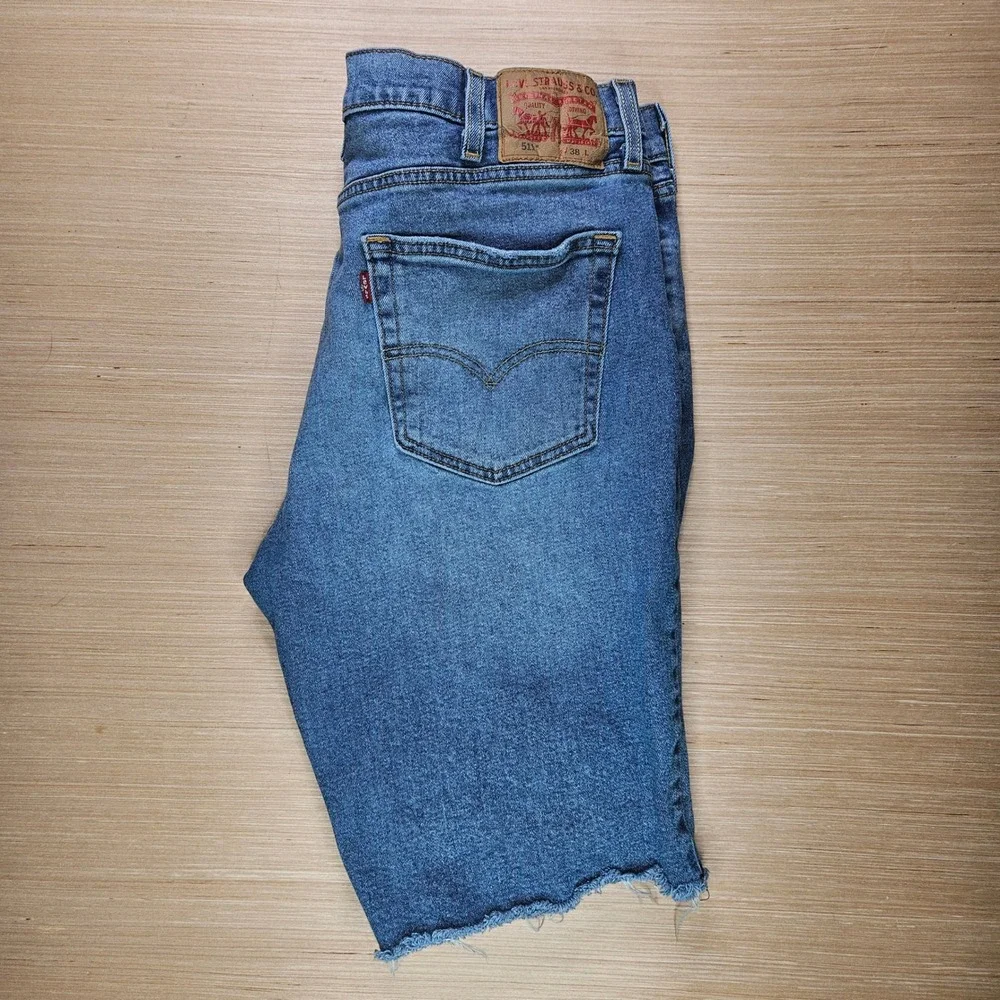 Levis 511 Denim Shorts Mens‎ 38 Blue Cut Off Raw Hem Stretch Casual